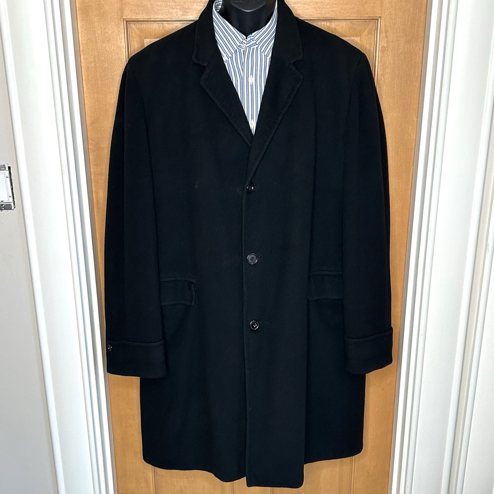 Men's Cashmere Overcoat Classic Vintage Black- Shoulders 42 Chest 50 Made in US